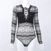 Articat Sexy Bandage Lace Bodysuit Women Autumn V Neck Long Sleeve Lace Up Rompers Womens Jumpsuit See Through Bodycon Playsuit