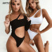 Articat White One Shoulder Bodysuit Women Summer Top Sleeveless Hollow Out Bodycon Rompers Sexy Jumpsuit Women Beach Overalls