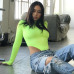 BOOFEENAA Neon Green Sexy One Piece Bodysuit Women Fluorescent Turtleneck High Cut Long Sleeve Thong Bodysuits Streetwear C70I85