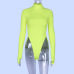 BOOFEENAA Neon Green Sexy One Piece Bodysuit Women Fluorescent Turtleneck High Cut Long Sleeve Thong Bodysuits Streetwear C70I85