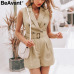 BeAvant Office ladies rompers womens jumpsuit Female summer short cotton playsuit overalls V-neck buttons combinaison femme