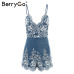 BerryGo strap summer jumpsuit women rompers  Embroidery V neck zipper elegant jumpsuit Floral playsuit 2019 sexy short overalls