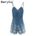 BerryGo strap summer jumpsuit women rompers  Embroidery V neck zipper elegant jumpsuit Floral playsuit 2019 sexy short overalls