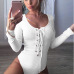 Bodycon Bodysuit Women Long Sleeve Bandage Solid Color Casual Rompers Round Neck Pink Ladies Plus Size 5xl Female Bodysuit