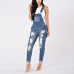 CALOFE 2019 New Spring Women Overalls Cool Denim Jumpsuit Ripped Holes Casual Jeans Sleeveless Jumpsuits Hollow Out Rompers 2XL