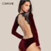 COLROVIE Backless Lace Patchwork Bodysuit Black Sexy Slim Women Club Summer Bodysuits Long Sleeve Skinny Hot Party Bodysuit