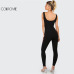 COLROVIE Black Bodycon Jumpsuit Women Sleeveless Brief Slim Basic Tank Jumpsuits Fashion Scoop Neck Skinny Sexy Jumpsuit