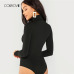 COLROVIE Black Solid High Neck Girl Sexy Bodysuit Women Autumn Long Sleeve Female Slim Skinny Basic Women Bodysuits