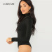 COLROVIE Black Solid High Neck Girl Sexy Bodysuit Women Autumn Long Sleeve Female Slim Skinny Basic Women Bodysuits