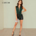 COLROVIE Green Deep V Neck Criss Cross Waist Belted Skinny Bodysuit Autumn Night Out Sexy Bodysuit Sleeveless Women Bodysuits