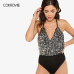 COLROVIE Open Back Halter Sequin Bodysuit 2018 Summer Low Waist Skinny Women Clothing Black Spaghetti Strap Sexy Bodysuit