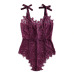 COLROVIE Sexy Bodysuit Purple V neck Strap Sleeveless Backless Lace Bodysuit Ribbon Tie Shoulder Floral Skinny Bodysuit