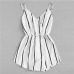 COLROVIE Wrap Casual Vertical Striped Romper Summer V Neck Playsuit Mid Waist Women Rompers Strap Beach Short Jumpsuit