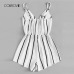 COLROVIE Wrap Casual Vertical Striped Romper Summer V Neck Playsuit Mid Waist Women Rompers Strap Beach Short Jumpsuit