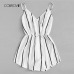 COLROVIE Wrap Casual Vertical Striped Romper Summer V Neck Playsuit Mid Waist Women Rompers Strap Beach Short Jumpsuit