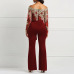 Clocolor Women Jumpsuit Luxury Lace Patchwork Mesh Transparent Off Shoulder Autumn Winter Long Sleeve Wide Legs Sexy Jumpsuit