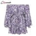 Conmoto Ruffles Summer Vintage Women Casual Playsuits Print Off Shoulder 2019 Short Jumpsuit Rompers Bohemian Playsuit