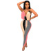 Contrast Striped Multi Jumpsuit Women Sexy Deep V Neck Strappy Backless Lady bodysuit High Waist Rompers New Club Party Overalls