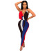 Contrast Striped Multi Jumpsuit Women Sexy Deep V Neck Strappy Backless Lady bodysuit High Waist Rompers New Club Party Overalls