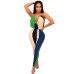 Contrast Striped Multi Jumpsuit Women Sexy Deep V Neck Strappy Backless Lady bodysuit High Waist Rompers New Club Party Overalls