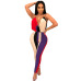 Contrast Striped Multi Jumpsuit Women Sexy Deep V Neck Strappy Backless Lady bodysuit High Waist Rompers New Club Party Overalls