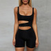 Cryptographic Black Cut-Out Sexy Backless Playsuits Casual Fitness Summer Bodycon Jumpsuit Women Fashion Body Stretchy Shorts