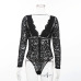 Cryptographic Hot mesh lace bodysuit women body suit hollow out sexy long sleeve jumpsuit romper 2018 deep v bodysuits catsuit