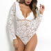 Cryptographic Hot mesh lace bodysuit women body suit hollow out sexy long sleeve jumpsuit romper 2018 deep v bodysuits catsuit