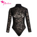 Dear Lover Bodysuit Long Sleeve Women Winter Black Sheer Mesh Geometric Velvet Body Suit Combinaison Femme Jumpsuit Romper 32166