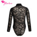 Dear Lover Bodysuit Long Sleeve Women Winter Black Sheer Mesh Geometric Velvet Body Suit Combinaison Femme Jumpsuit Romper 32166