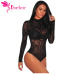 Dear Lover Bodysuit Long Sleeve Women Winter Black Sheer Mesh Geometric Velvet Body Suit Combinaison Femme Jumpsuit Romper 32166