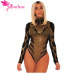 Dear Lover Sexy Rompers 2018 Women Bodycon Clubwear Black Gold Rhinestone Faux Bustier Mesh Long Sleeves Skinny Bodysuit LC32210