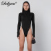 Dulzura high neck long sleeve high waist bodysuit 2018 autumn winter women sexy skinny stretch body