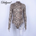 Dulzura snake print long sleeve sexy women bodysuit 2018 autumn winter colthes Mock turtleneck Thumbholes snakeskin body suit