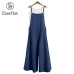 EaseHut Plus Size S-3XL Women Cotton Linen Pocket Long Wide Leg Romper Strappy Dungaree Bib Overalls Casual Loose Solid Jumpsuit