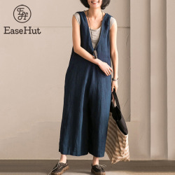 EaseHut Wide Leg Trouser Women Vintage Bib Overalls Sleeveless Strappy Solid Loose Rompers Jumpsuits Pants Plus Size 5XL macacao