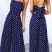 Elegant Sexy Jumpsuits Women Sleeveless Polka Dots Loose Trousers Wide Leg Pants Rompers Holiday Backless Bow Leotard Overalls