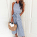 Elegant Sexy Jumpsuits Women Sleeveless Striped Jumpsuit Loose Trousers Wide Leg Pants Rompers Holiday Belted Leotard Overalls