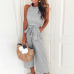 Elegant Sexy Jumpsuits Women Sleeveless Striped Jumpsuit Loose Trousers Wide Leg Pants Rompers Holiday Belted Leotard Overalls