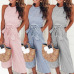 Elegant Sexy Jumpsuits Women Sleeveless Striped Jumpsuit Loose Trousers Wide Leg Pants Rompers Holiday Belted Leotard Overalls