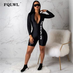 FQLWL Black Bodycon Sexy Jumpsuit Short For Women Long Sleeve Fitness Rompers Womens Jumpsuit Female Streetwear Playsuit Women