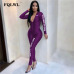 FQLWL Long Sleeve Black Bodycon Female Jumpsuit For Women Playsuit Letter Print Zipper Skinny Rompers Womens Jumpsuit Overalls