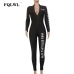 FQLWL Long Sleeve Black Bodycon Female Jumpsuit For Women Playsuit Letter Print Zipper Skinny Rompers Womens Jumpsuit Overalls