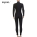 FQLWL Long Sleeve Black Bodycon Female Jumpsuit For Women Playsuit Letter Print Zipper Skinny Rompers Womens Jumpsuit Overalls