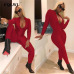 FQLWL Long Sleeve Black Sexy Bodycon Jumpsuit For Women Zipper V Neck Skinny Rompers Womens Jumpsuit Female Streetwear Overalls