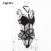 FQLWL Transparent Bodycon Mesh Bodysuit Sexy Halter Neck Black Top Femme Backless Bandage Rompers Womens Jumpsuit Summer Overall