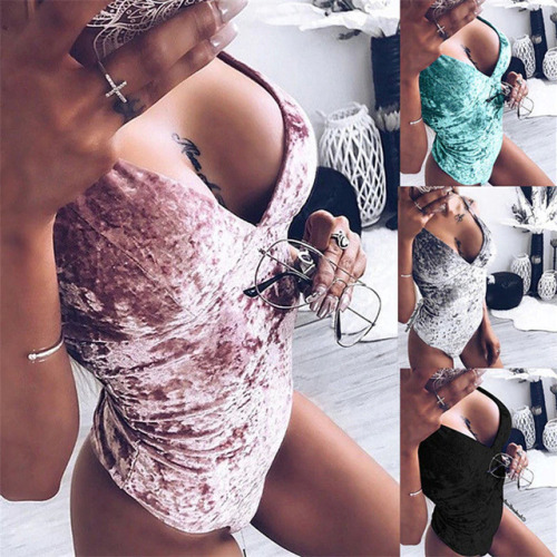 Fashion Casual Slim Print Women Sexy Ladies Velvet Bodysuit Stretch Sleeveless Fit Vest Tops Summer Clothes For Girls