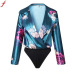 Fashion Flower Bodysuits Romper Women Deep V Neck  Floral Print jumpsuit Casual Long Sleeve Wrap Over Satin combinaison femme