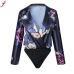 Fashion Flower Bodysuits Romper Women Deep V Neck  Floral Print jumpsuit Casual Long Sleeve Wrap Over Satin combinaison femme