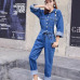 Fashion Streetwear Style Denim Overalls Women 2018 Autumn Long Sleeve Bodysuit High Waist Jeans Bodycon Romper Wide Leg Jumpsuit